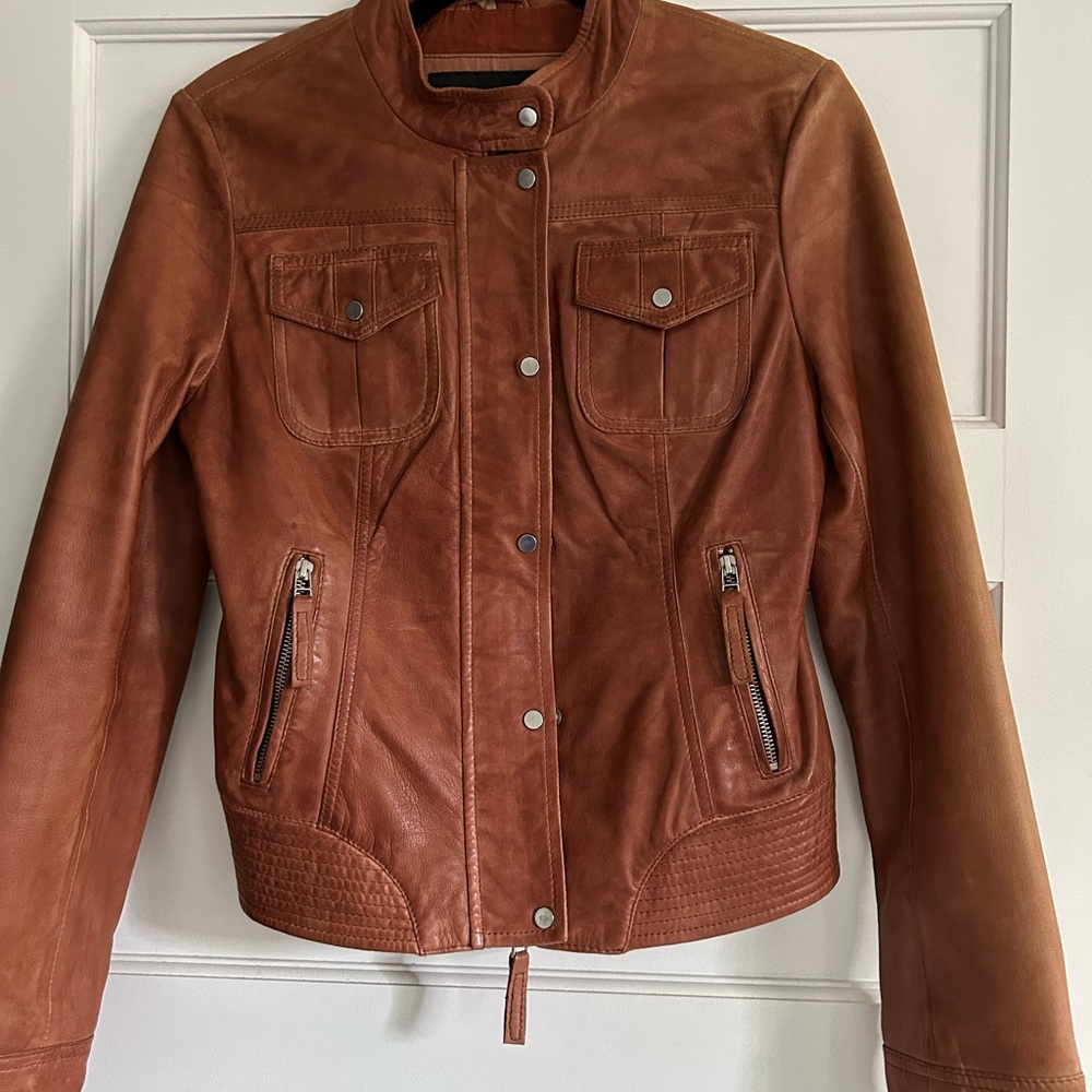 ELIE TAHARI Women's Brown Leather Jacket